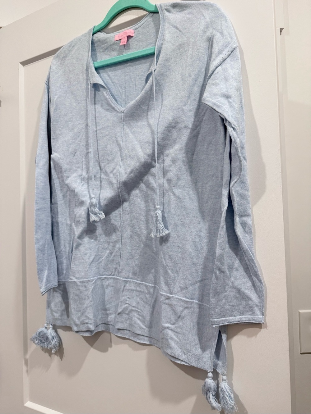 Lilly Pulitzer Light Blue Tassel Hoodie Sweater